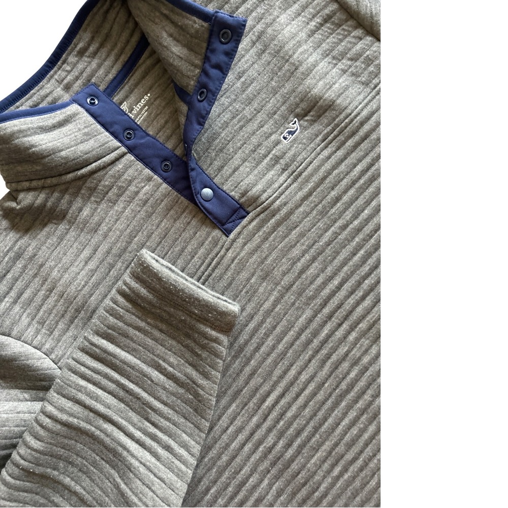 Vineyard Vines Mens Sankaty Quilted Quarter Snap Pullover Grey Navy Blue Size M